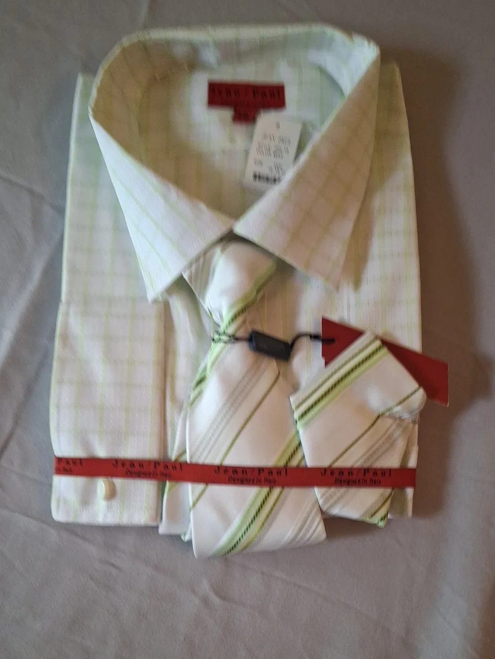 Classic Light Green Windowpane Dress Shirt with Matching Tie Set